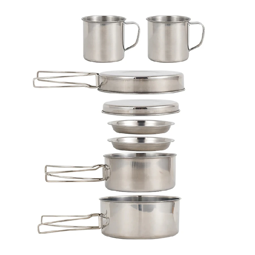 Camping Cooking Unit - 8pcs/Set Camping Cookware Mess Kit Stainless