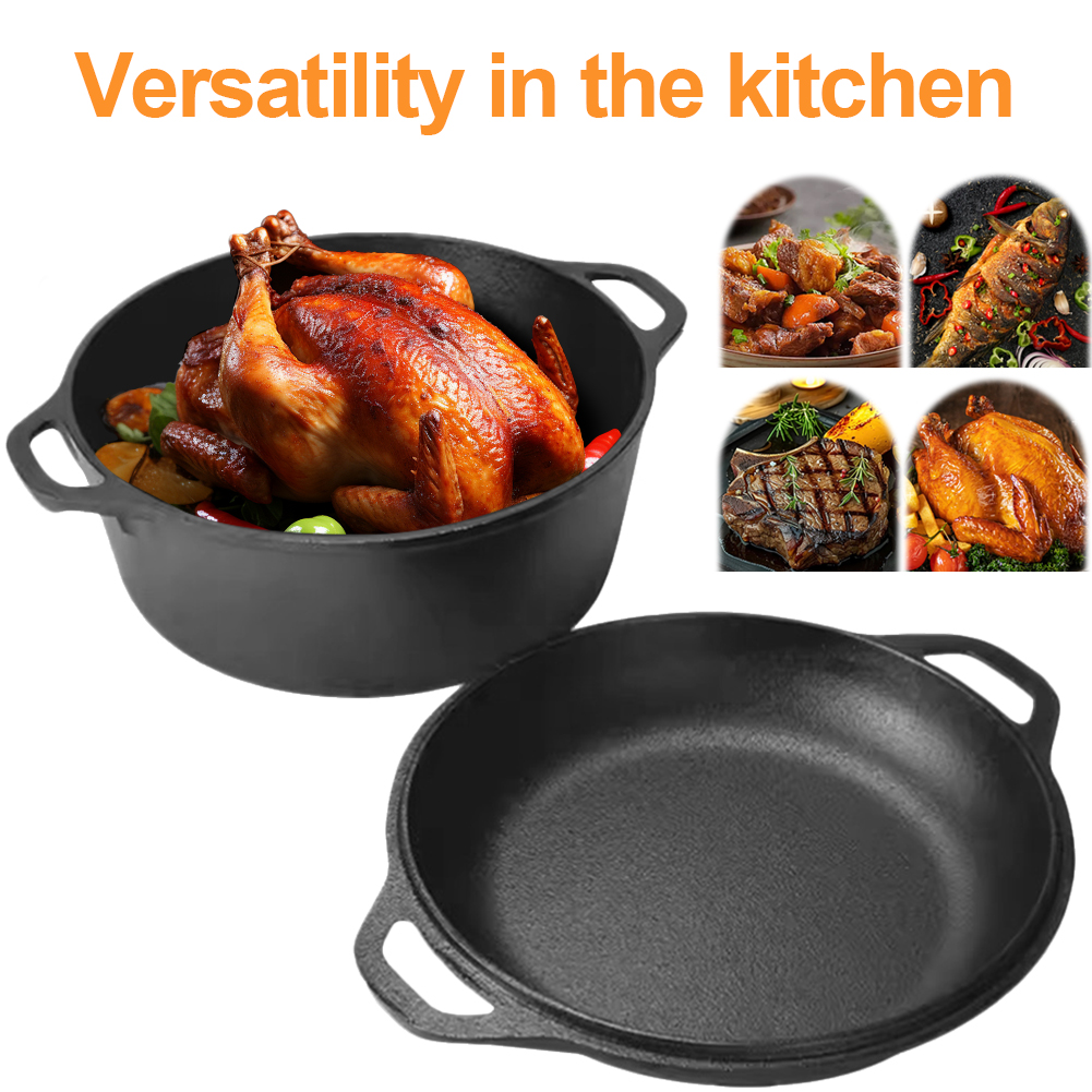 Camping Cooking Wok - 2 in 1 Cast Iron Dutch