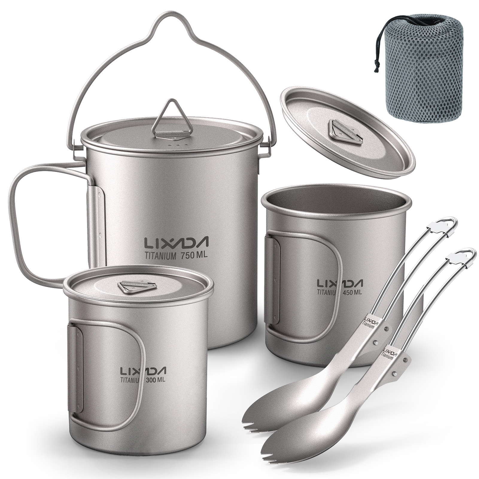 Camping Cooking Mug - Ultralight 300ml/750ml Titanium Pot Portable Ti