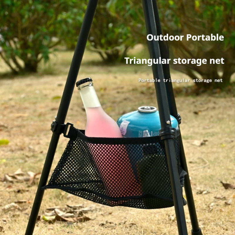Camping Cooking Table Foldable - Portable Triangular Under Table Storage Net,