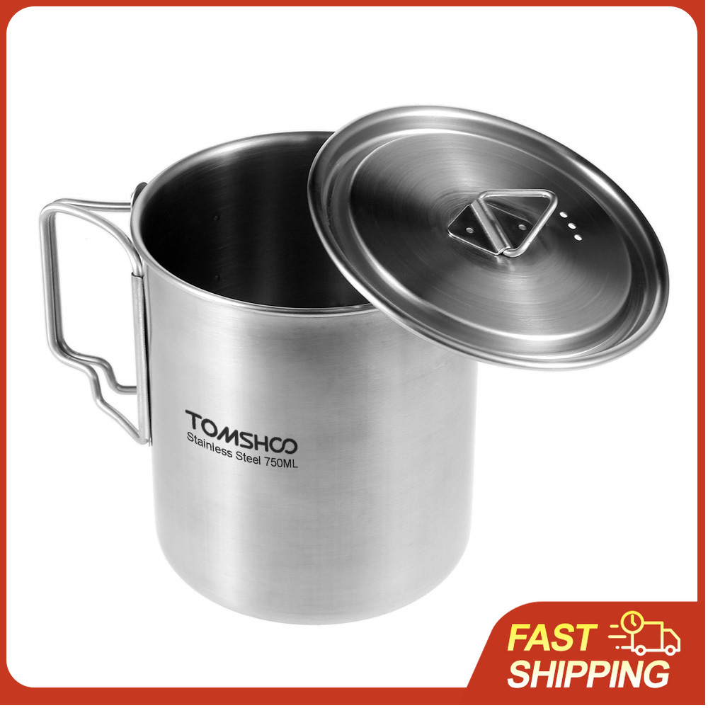 Camping Cooking Mug - TOMSHOO 750ml Stainless Steel Pot Portable
