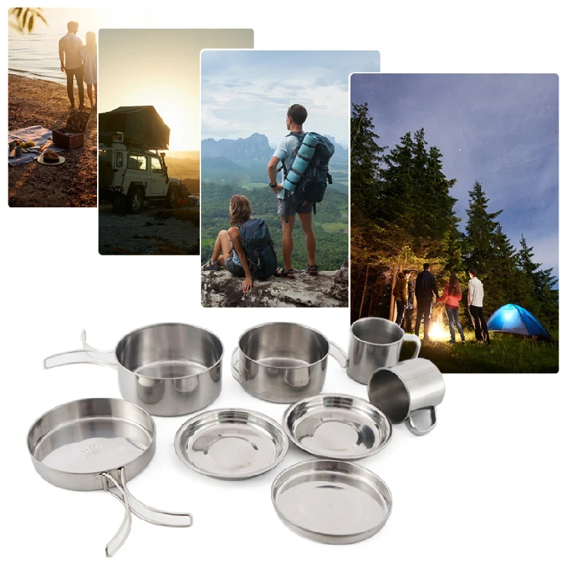 8pcs/Set Camping Cookware Mess - Camping Cooking Unit บทวิจารณ์และราคา