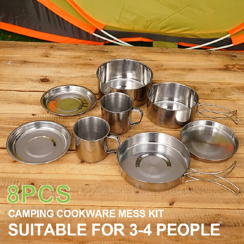 8pcs/Set Camping Cookware Mess - Camping Cooking Unit บทวิจารณ์และราคา