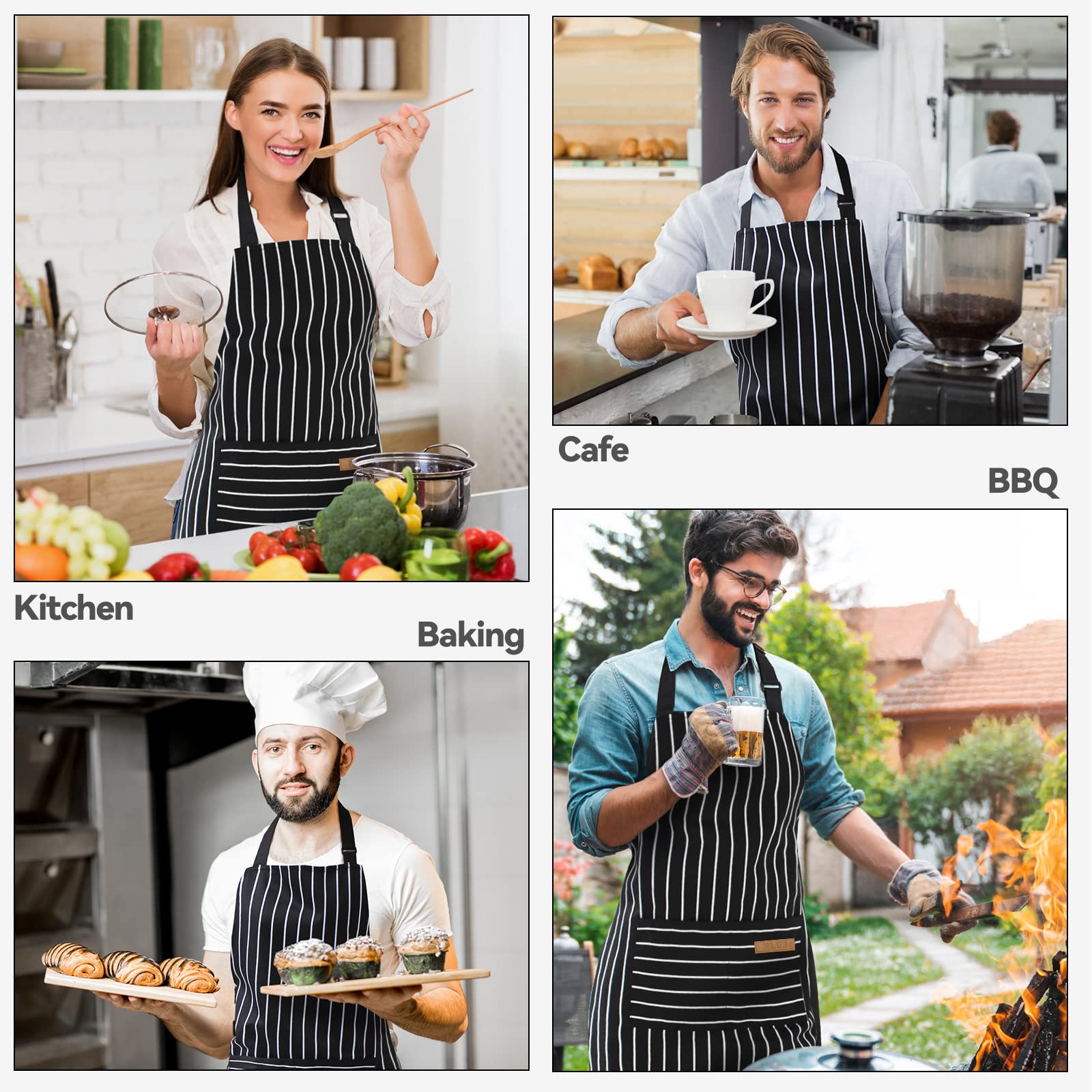 2pcs White Black Striped Man W - Camping Cooking Apron บทวิจารณ์และราคา