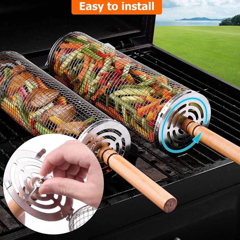 Large Round Stainless Steel Gr - Camping Cooking Basket บทวิจารณ์และราคา