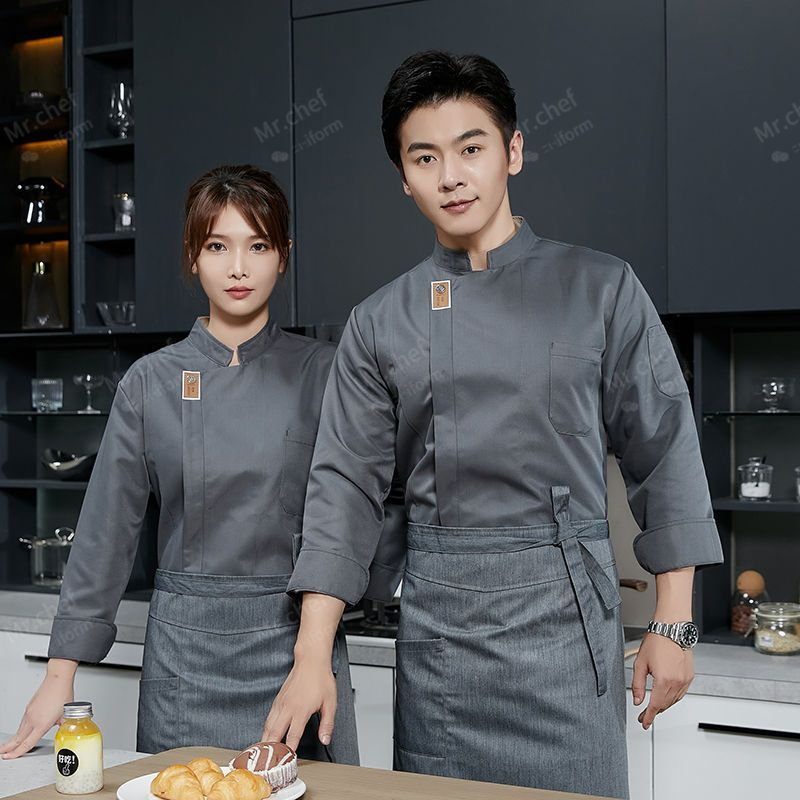 men Chef Uniform long sleeves  - Camping Cooking Apron บทวิจารณ์และราคา