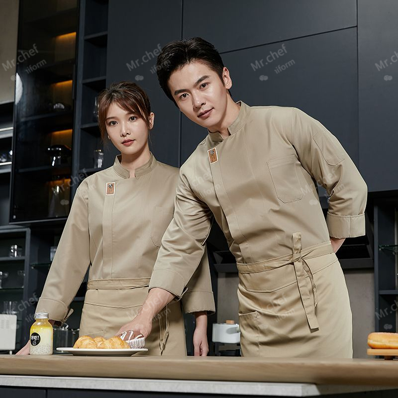 men Chef Uniform long sleeves  - Camping Cooking Apron บทวิจารณ์และราคา