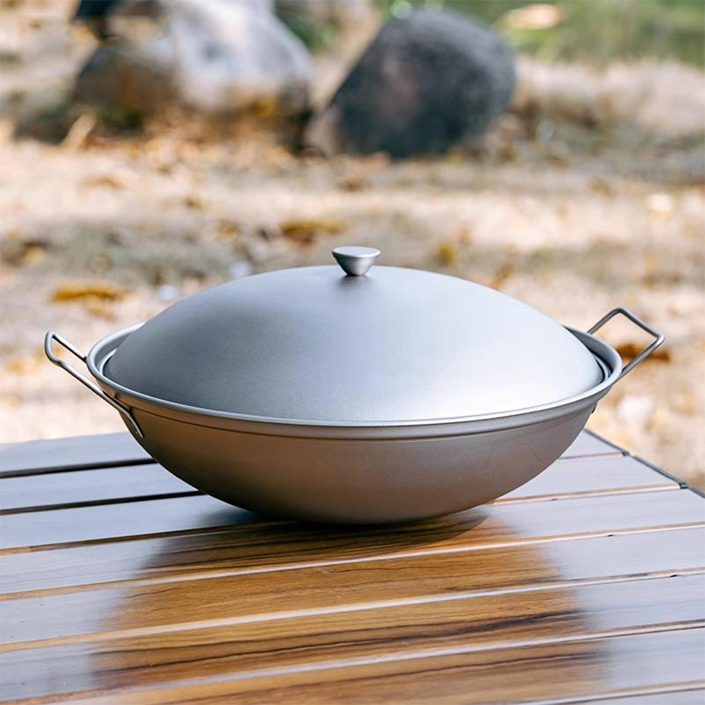 Titanium Wok Pan with Lid Doub - Camping Cooking Wok บทวิจารณ์และราคา