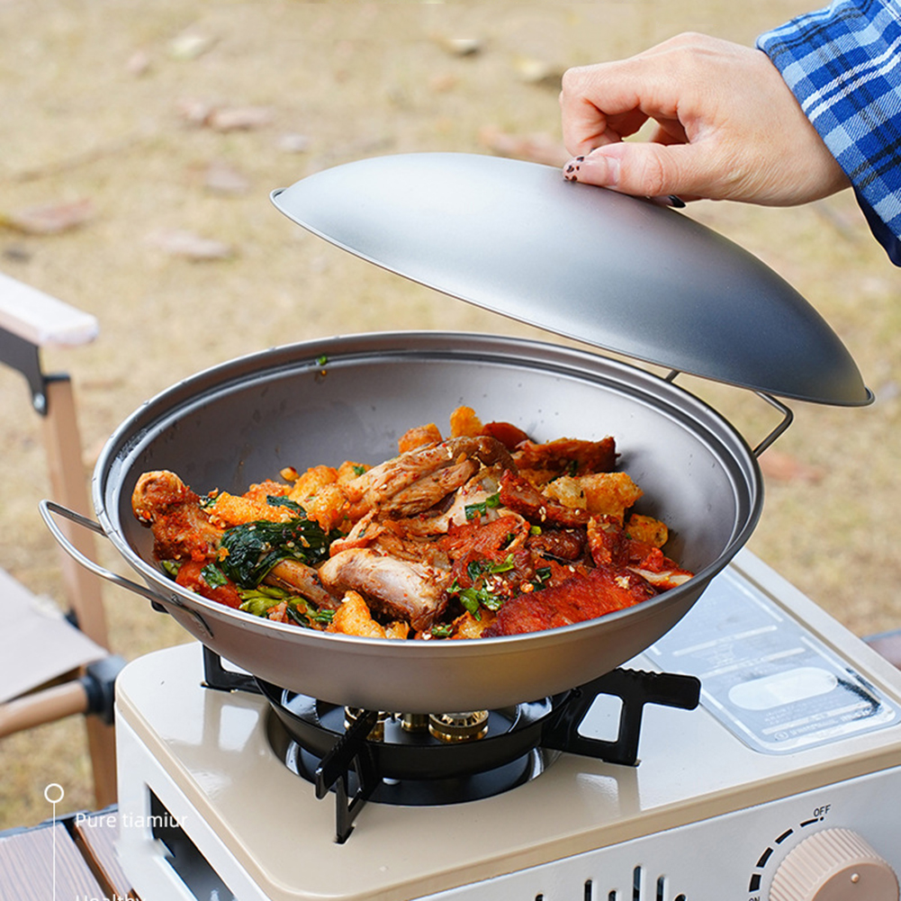 Titanium Wok Pan with Lid Doub - Camping Cooking Wok บทวิจารณ์และราคา