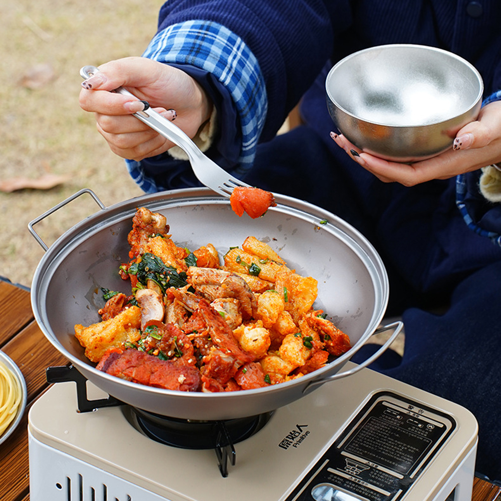 Titanium Wok Pan with Lid Doub - Camping Cooking Wok บทวิจารณ์และราคา