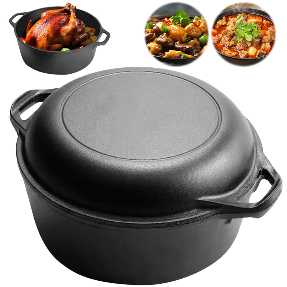 2 in 1 Cast Iron Dutch Oven Po - Camping Cooking Wok บทวิจารณ์และราคา