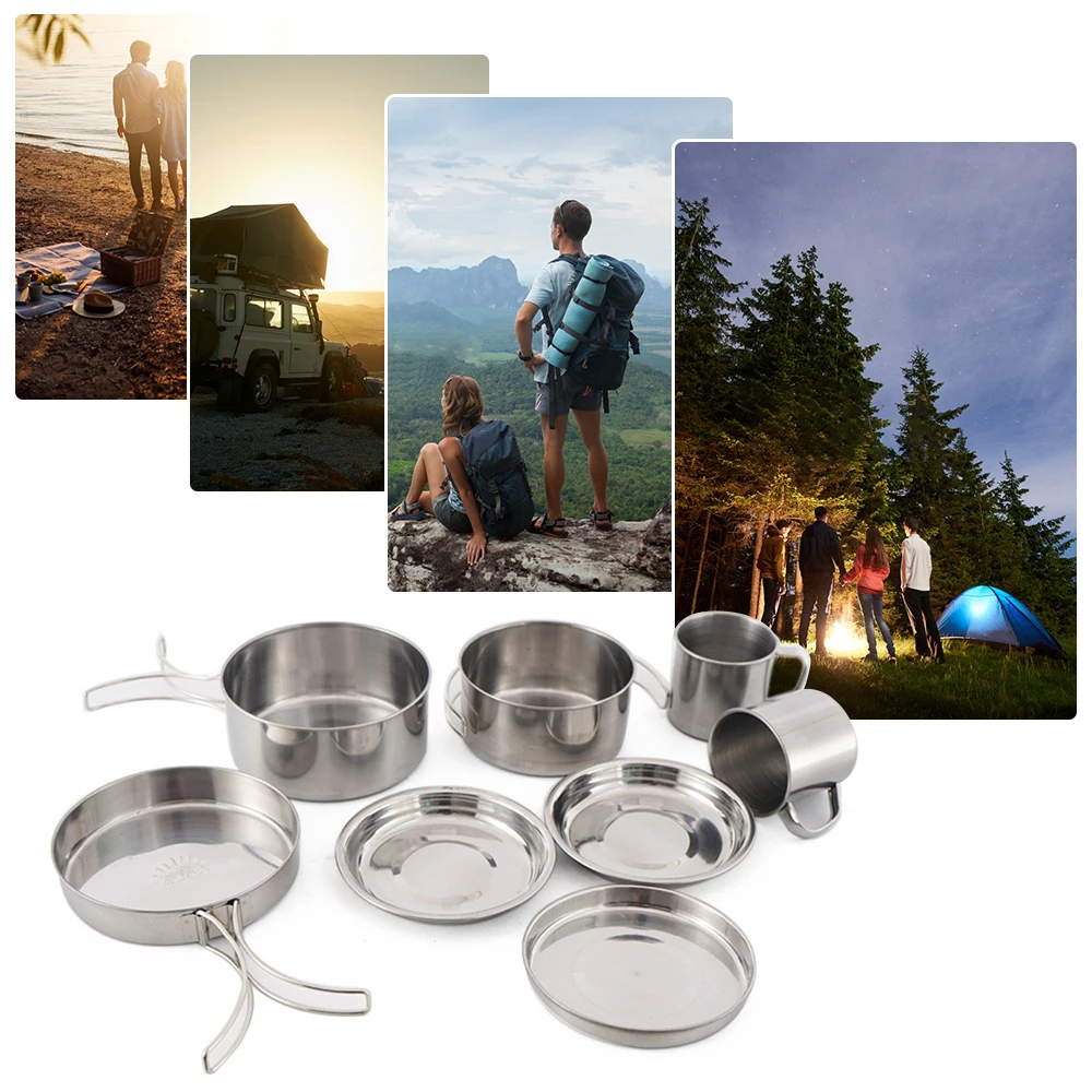 8pcs/Set Camping Cookware Mess - Camping Cooking Rice บทวิจารณ์และราคา
