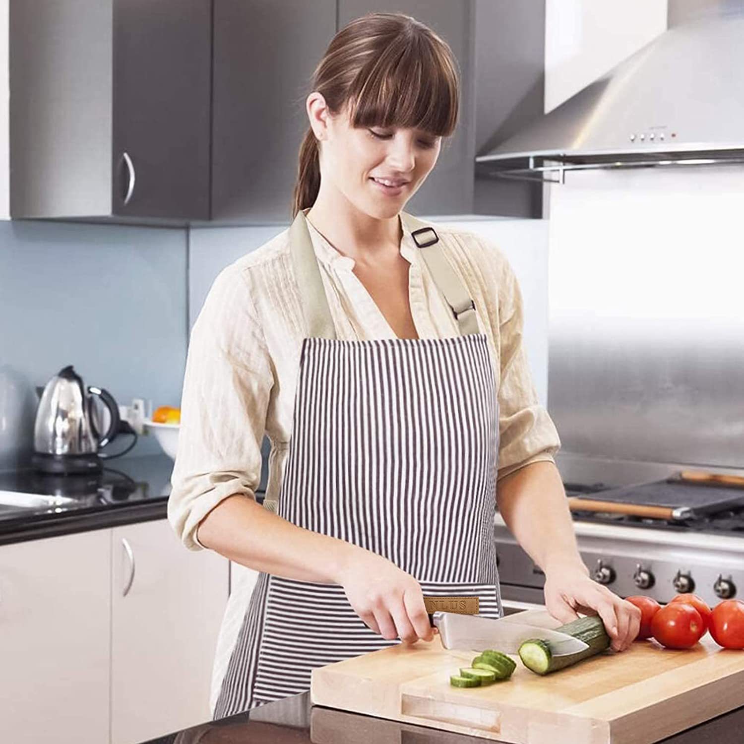 Black White Striped Kitchen Ap - Camping Cooking Apron บทวิจารณ์และราคา