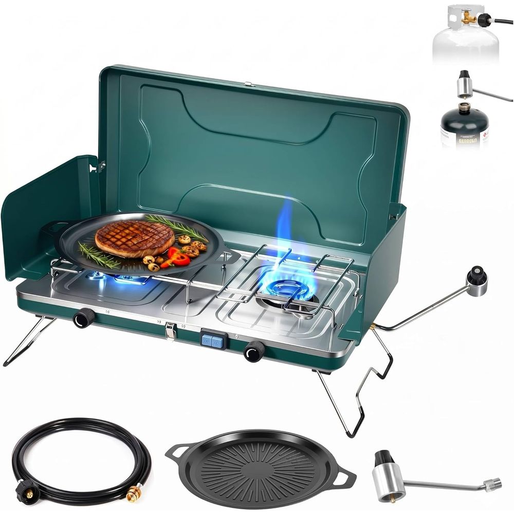 Portable 20,000 BTU Dual Burne - Camping Cooking Burner บทวิจารณ์และราคา