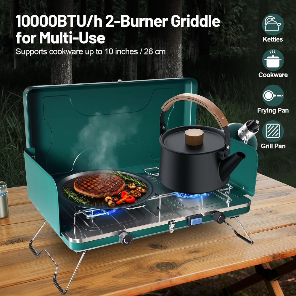 Portable 20,000 BTU Dual Burne - Camping Cooking Burner บทวิจารณ์และราคา