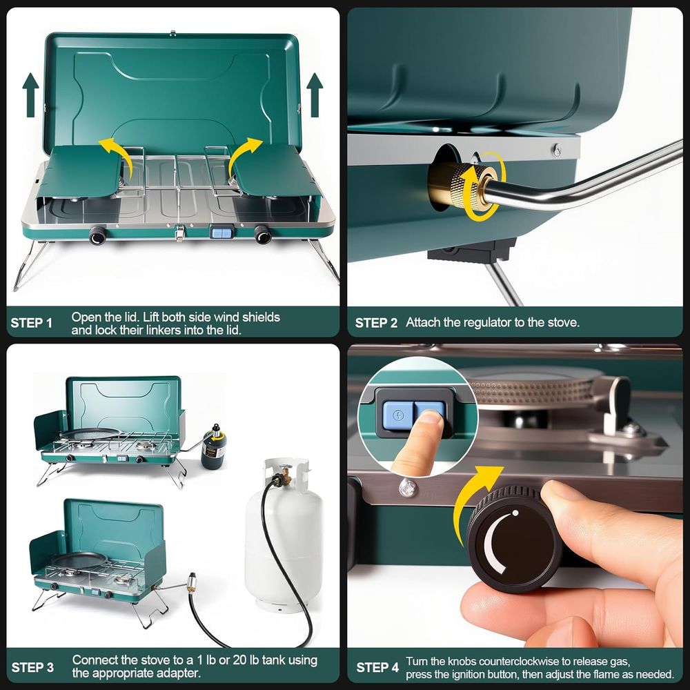 Portable 20,000 BTU Dual Burne - Camping Cooking Burner บทวิจารณ์และราคา