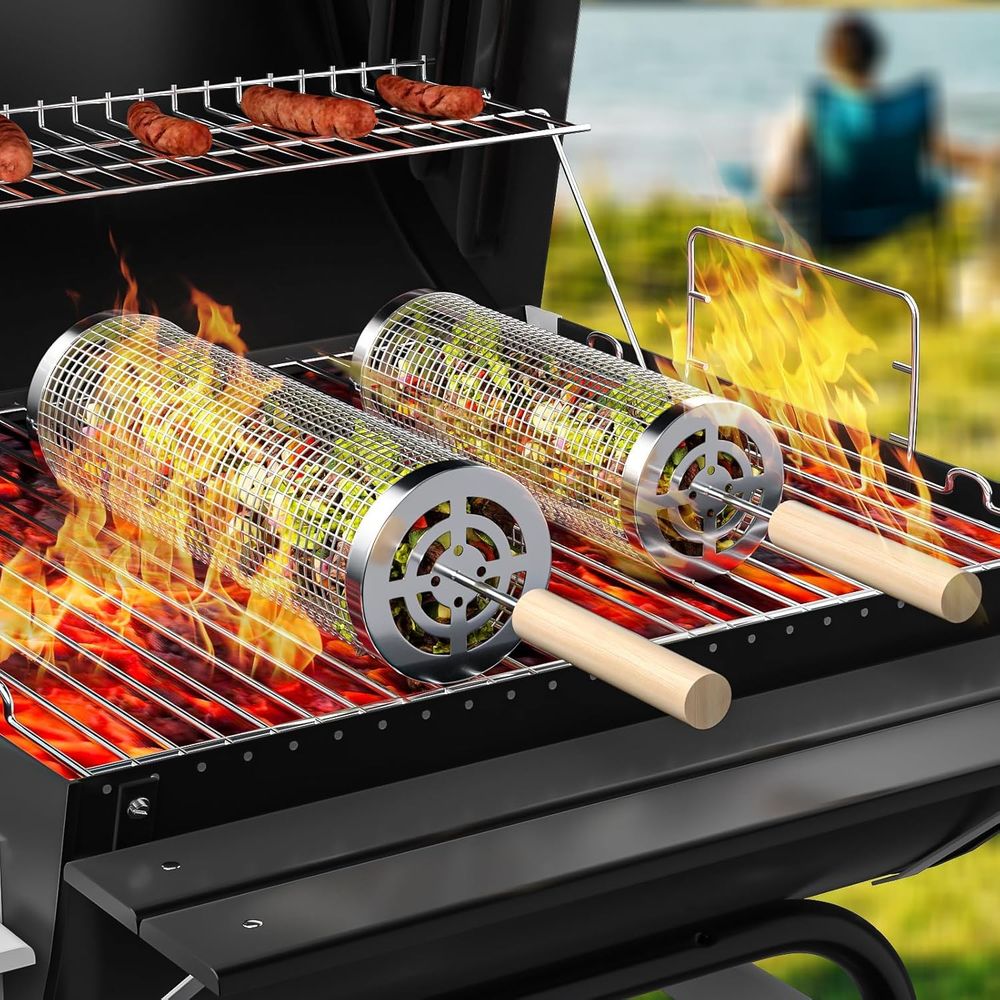 Set of 2 Stainless Steel BBQ G - Camping Cooking Basket บทวิจารณ์และราคา