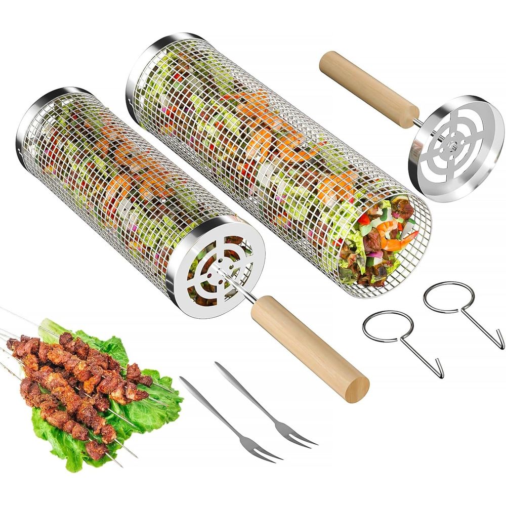 Set of 2 Stainless Steel BBQ G - Camping Cooking Basket บทวิจารณ์และราคา