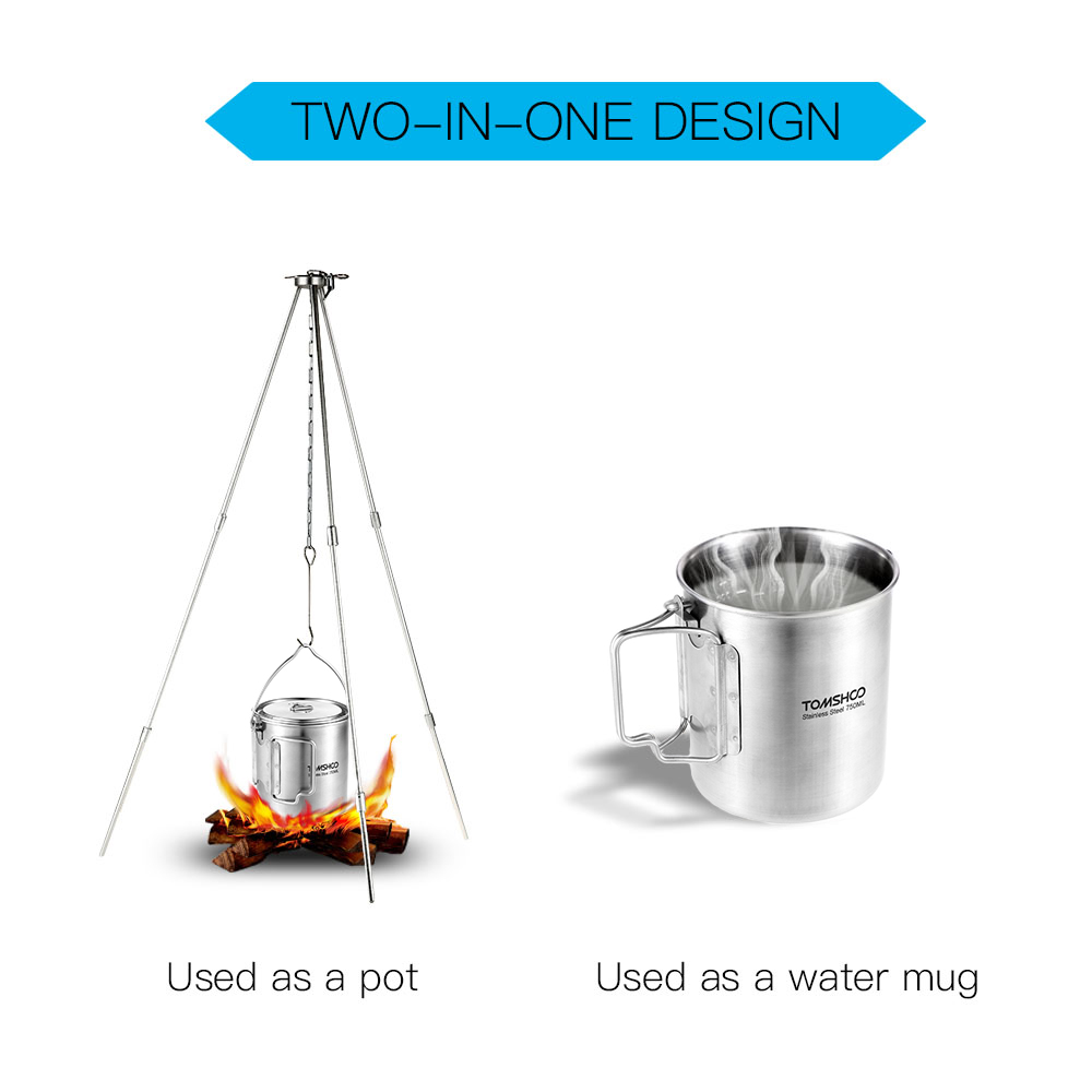 TOMSHOO 750ml Stainless Steel  - Camping Cooking Mug บทวิจารณ์และราคา