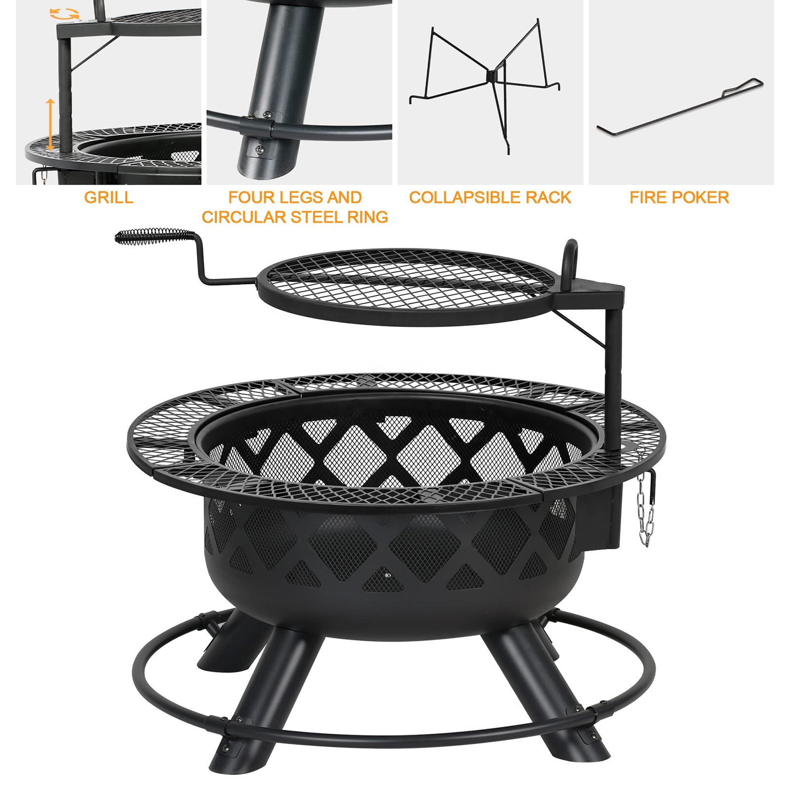 Large Outdoor Wood Burning Fir - Camping Cooking Fire Pit บทวิจารณ์และราคา