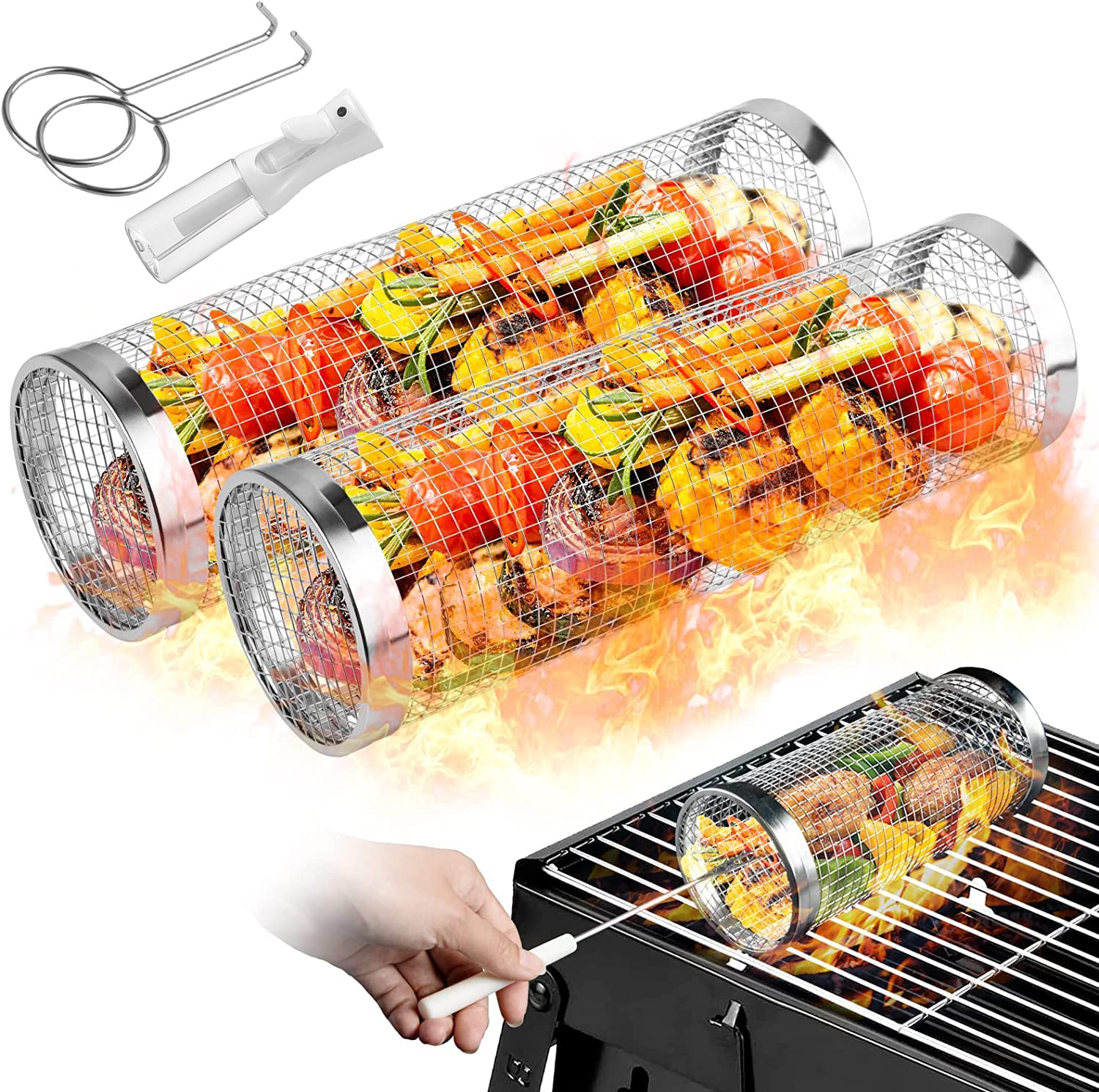 2 Pieces Rolling Grilling Bask - Camping Cooking Set Non Stick บทวิจารณ์และราคา