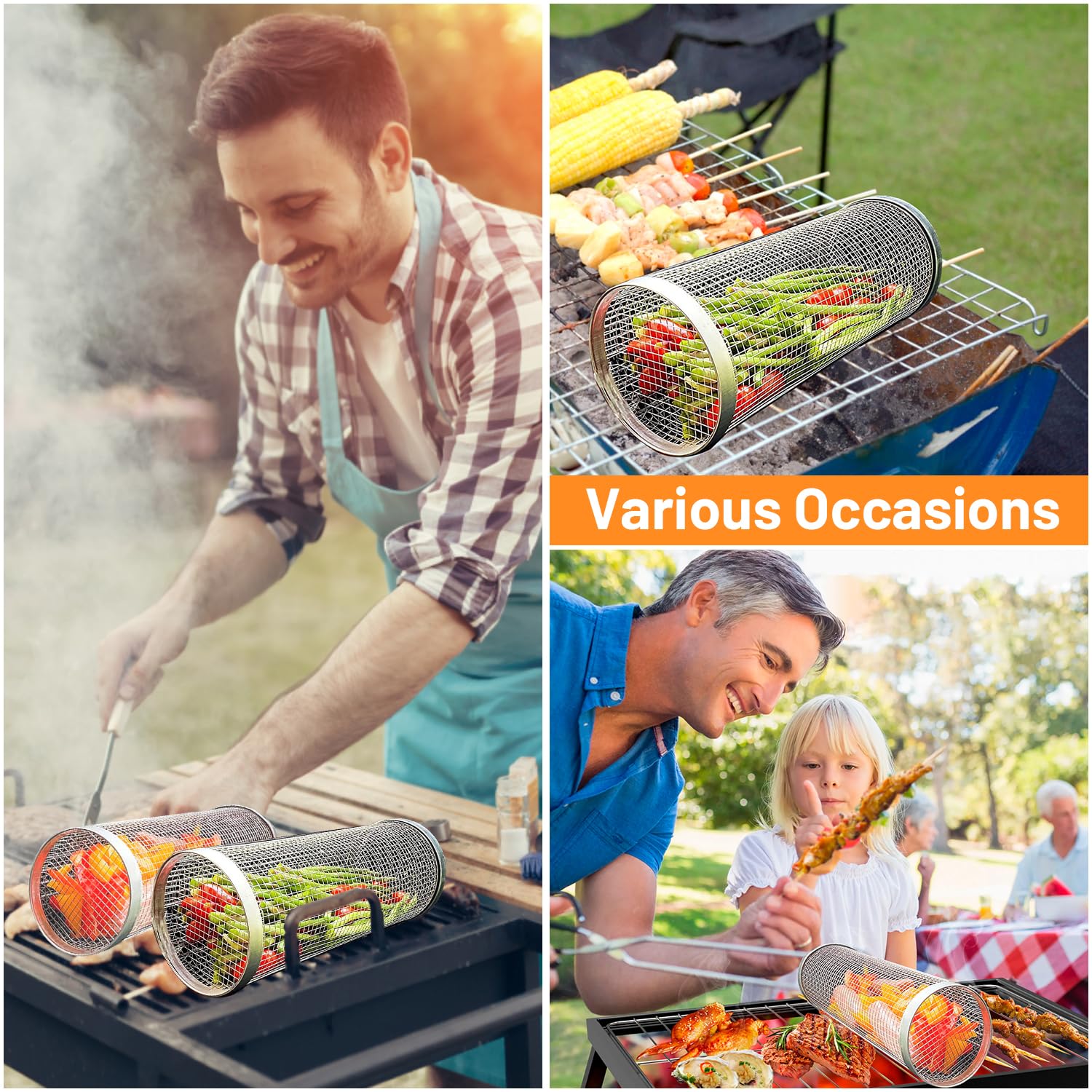 2 Pieces Rolling Grilling Bask - Camping Cooking Set Non Stick บทวิจารณ์และราคา