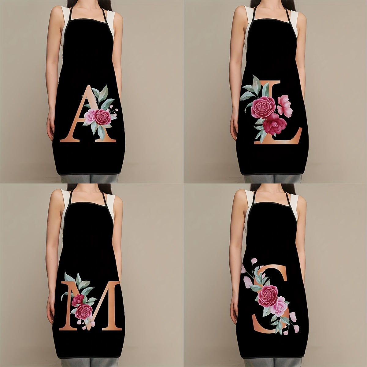 1pc Floral Letter Print Polyes - Camping Cooking Apron บทวิจารณ์และราคา