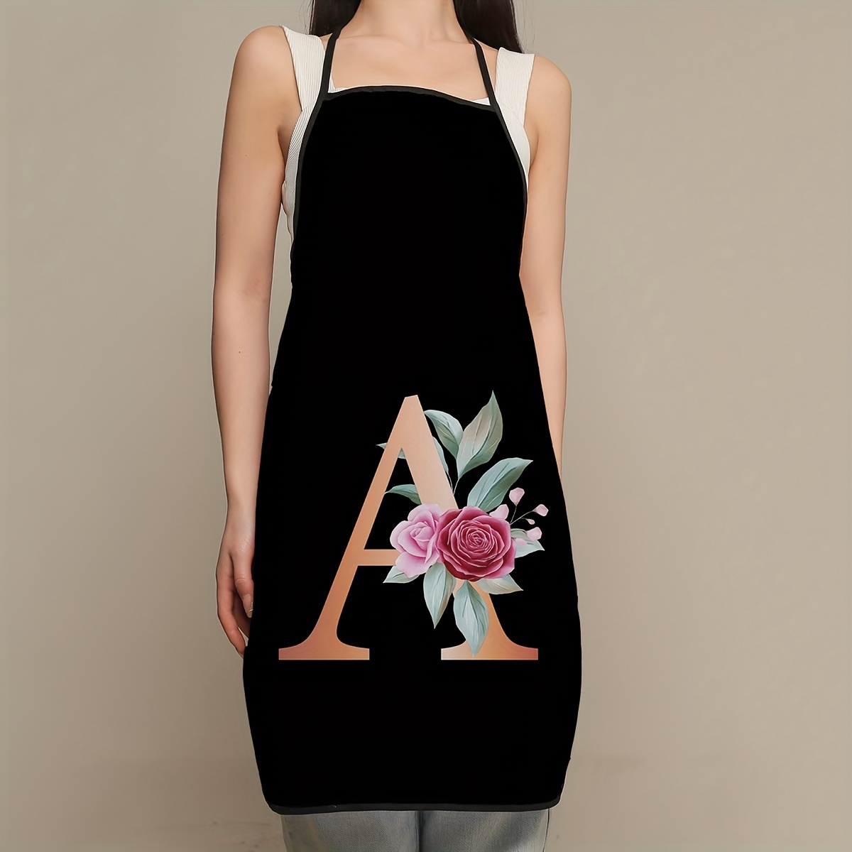 1pc Floral Letter Print Polyes - Camping Cooking Apron บทวิจารณ์และราคา