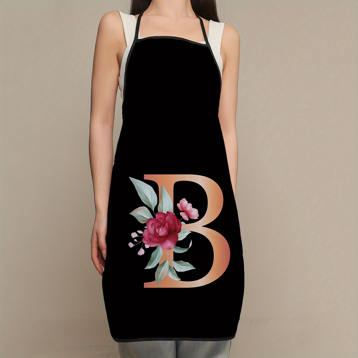 1pc Floral Letter Print Polyes - Camping Cooking Apron บทวิจารณ์และราคา