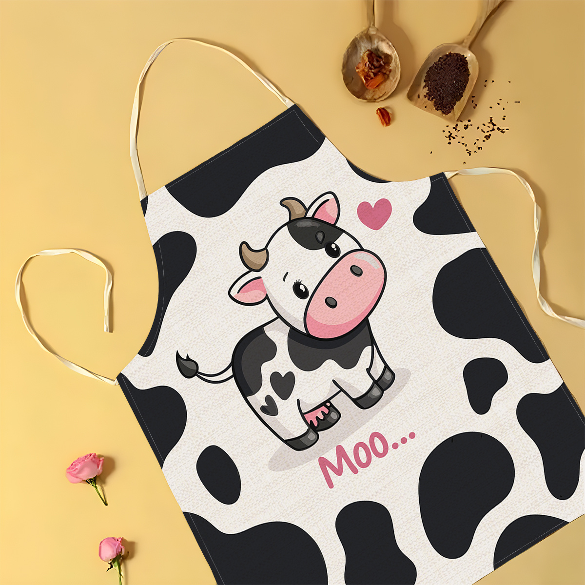 1pc Cute Cartoon Cow Print Kit - Camping Cooking Apron บทวิจารณ์และราคา