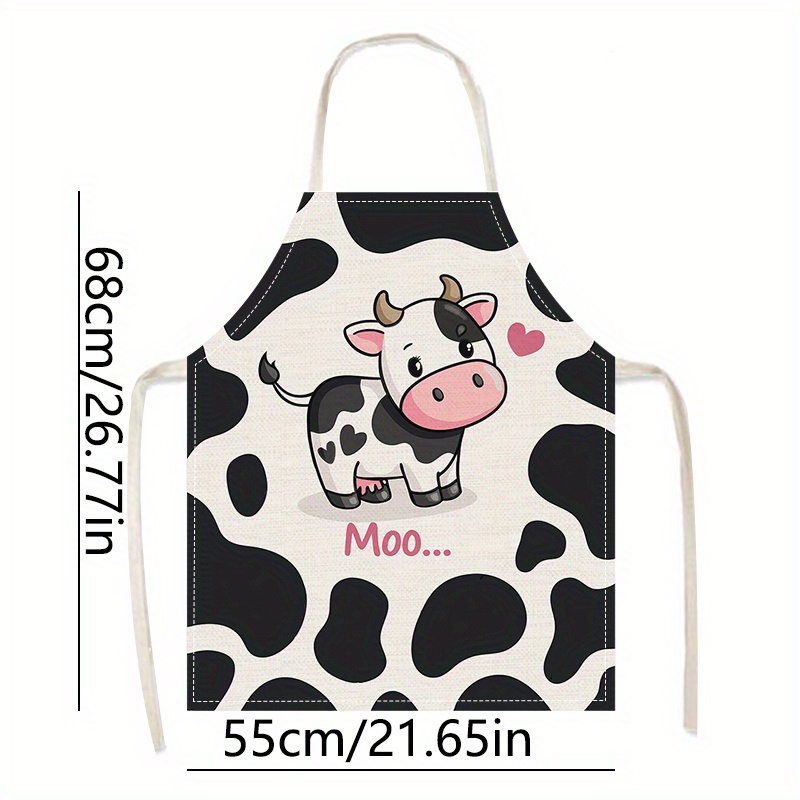 1pc Cute Cartoon Cow Print Kit - Camping Cooking Apron บทวิจารณ์และราคา