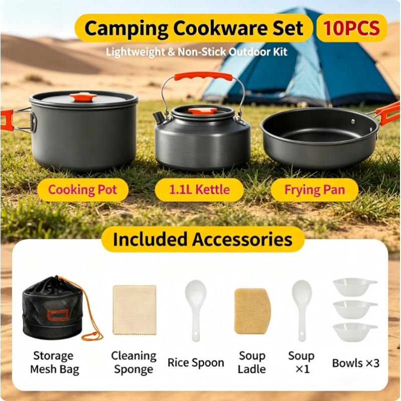 10 Pack Non Stick Camping Cook - Camping Cooking Set Non Stick บทวิจารณ์และราคา