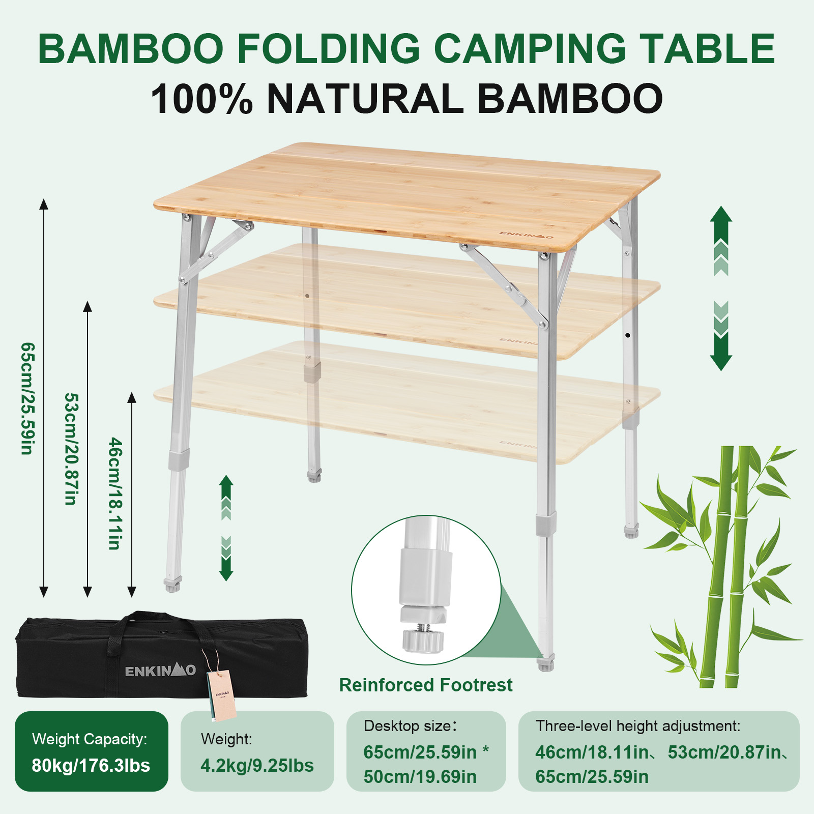 Adjustable Height Folding Bamb - Camping Cooking Table Foldable บทวิจารณ์และราคา