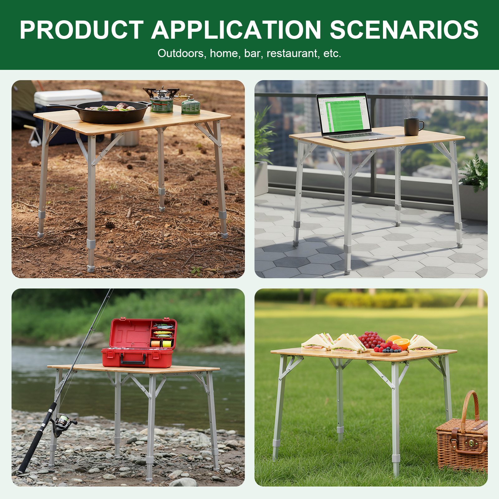Adjustable Height Folding Bamb - Camping Cooking Table Foldable บทวิจารณ์และราคา