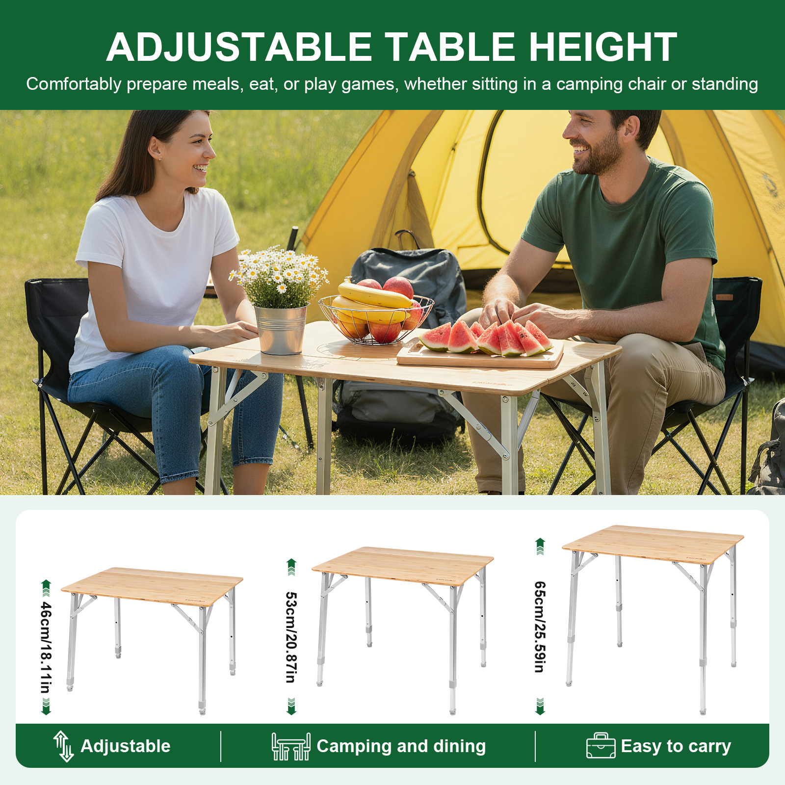 Adjustable Height Folding Bamb - Camping Cooking Table Foldable บทวิจารณ์และราคา